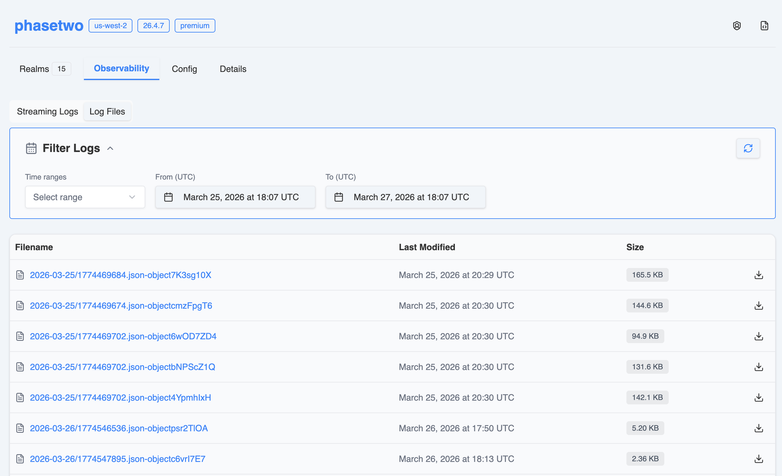 Phase Two Dash - Download Logs